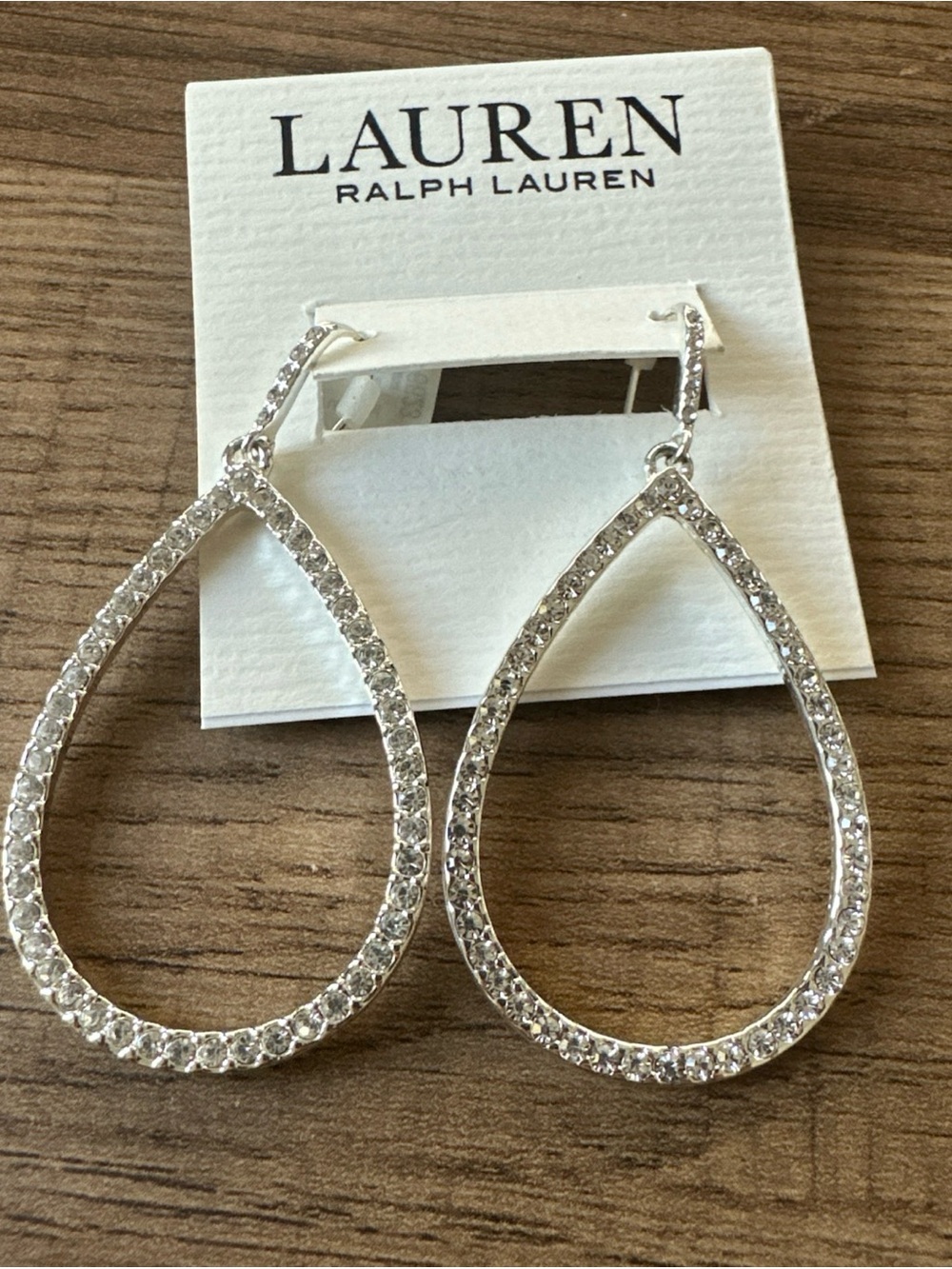 Lauren Ralph Lauren Silver Rhinestone Teardrop Dangle Earrings